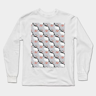 Puffin pattern on grey background Long Sleeve T-Shirt